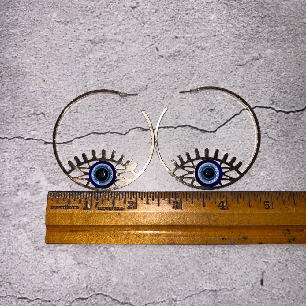 Gold Evil Eye Hoop Earrings - Picture 8 of 8